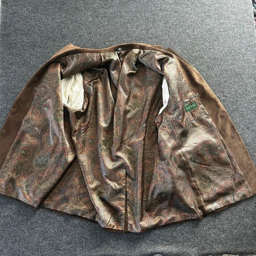 Lauren Ralph Lauren Mens Brown Corduroy Blazer Paisley Lining Sport Coat 48R